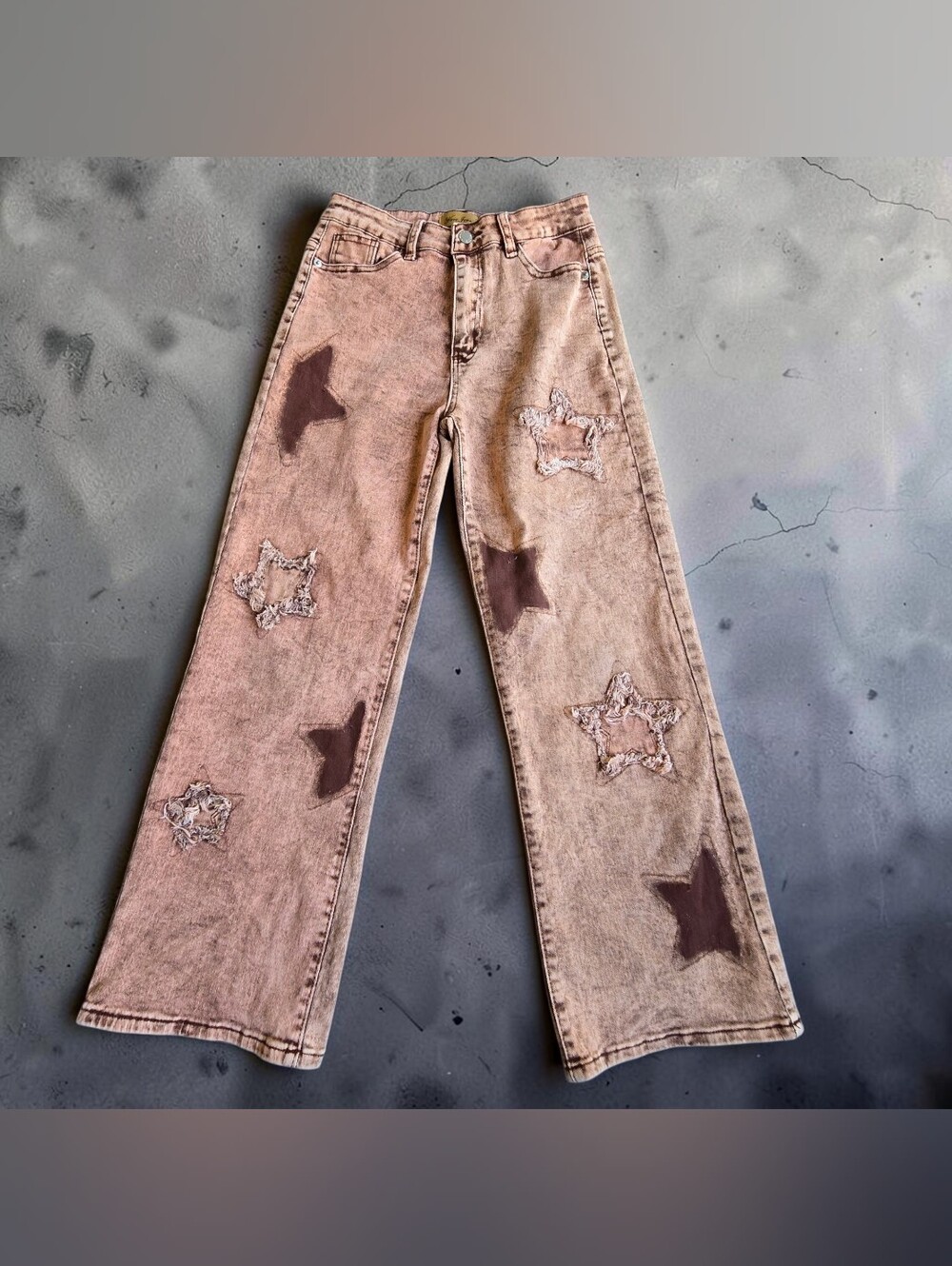 Wave Jeans Size 9 Brown Star Distressed Wide Leg Jeans 9